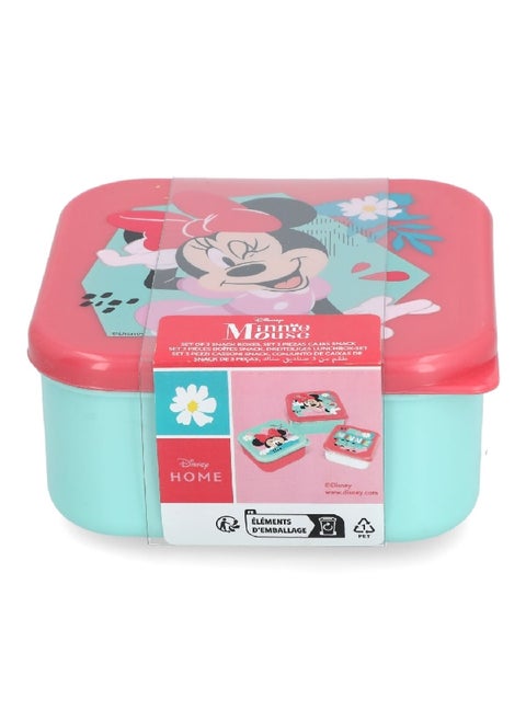 3-Piece Minnie Mouse Theme Square Shaped Plastic Nesting Snack Box Set Multicolour 6 x 12 x 12 cm