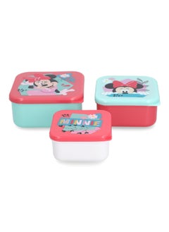 STOR 3-Piece Minnie Mouse Theme Square Shaped Plastic Nesting Snack Box Set Multicolour 6 x 12 x 12 cm  - Image 4