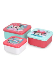 STOR 3-Piece Minnie Mouse Theme Square Shaped Plastic Nesting Snack Box Set Multicolour 6 x 12 x 12 cm  - Image 5