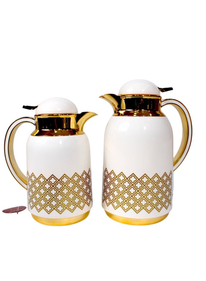 Al-Nokhba Vacuum Flask Set – Enjoy hot and cold drinks on the go with an insulated double-wall vacuum-sealed design, leak-proof lid, and unique handle. Convenient push-button access (0.5 Litre & 1.0 Litre) - Image 1