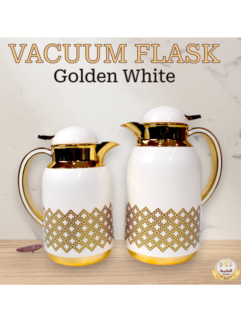 Al-Nokhba Vacuum Flask Set – Enjoy hot and cold drinks on the go with an insulated double-wall vacuum-sealed design, leak-proof lid, and unique handle. Convenient push-button access (0.5 Litre & 1.0 Litre) - Image 2