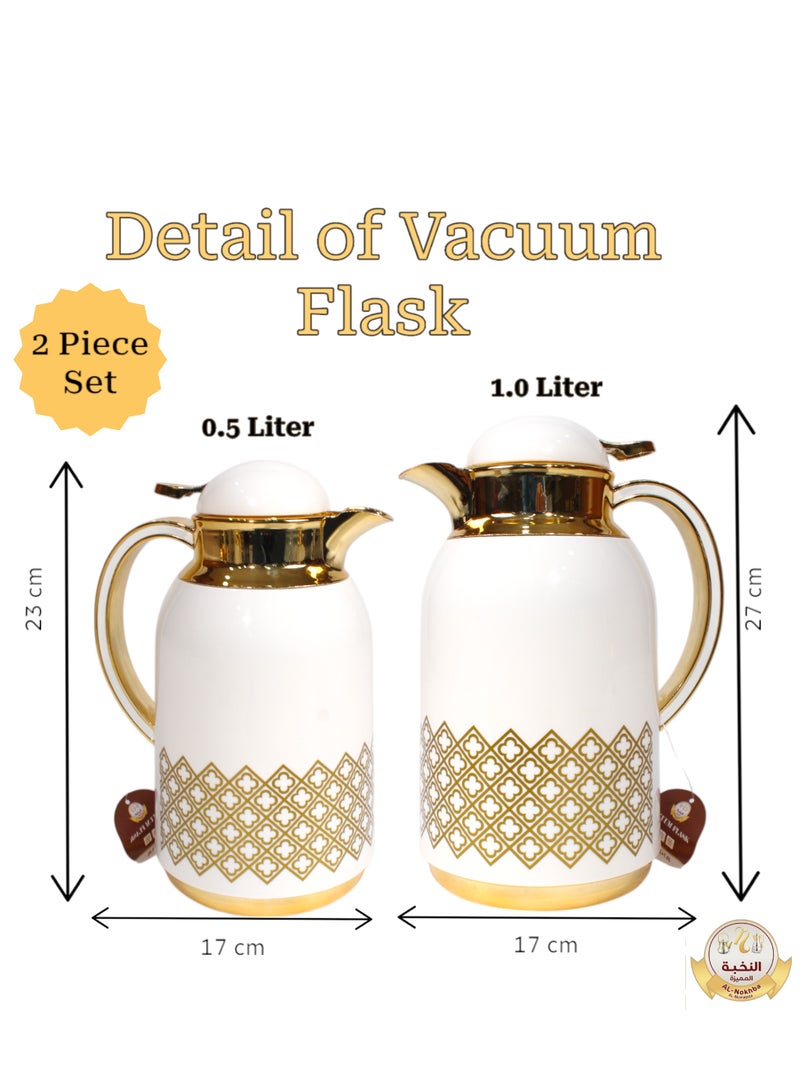 Al-Nokhba Vacuum Flask Set – Enjoy hot and cold drinks on the go with an insulated double-wall vacuum-sealed design, leak-proof lid, and unique handle. Convenient push-button access (0.5 Litre & 1.0 Litre) - Image 4