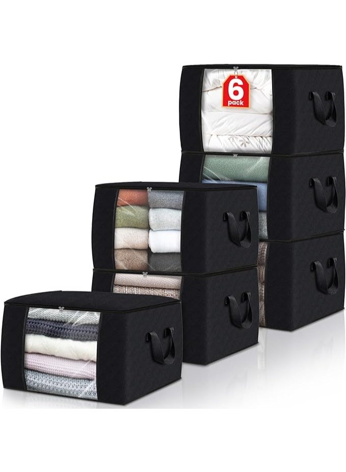 DUNISO 6 Pcs Large Storage Bags，Clothes Organizer with Visualization Window，Heavy-Duty Foldable Organizers with Handles and Zippers，Breathable and Moisture-proof，for Storing Duvet Covers, Blankets, Clothing, and Household Items,55*35*32cm,Black - Image 1