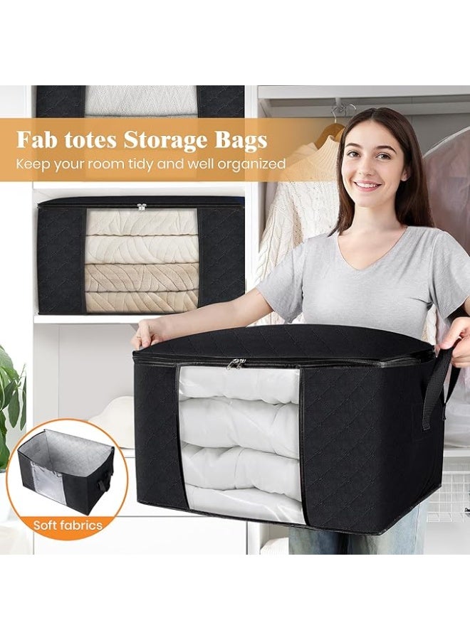 DUNISO 6 Pcs Large Storage Bags，Clothes Organizer with Visualization Window，Heavy-Duty Foldable Organizers with Handles and Zippers，Breathable and Moisture-proof，for Storing Duvet Covers, Blankets, Clothing, and Household Items,55*35*32cm,Black - Image 5