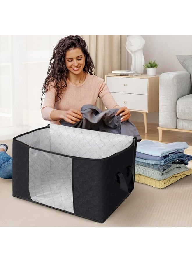 DUNISO 6 Pcs Large Storage Bags，Clothes Organizer with Visualization Window，Heavy-Duty Foldable Organizers with Handles and Zippers，Breathable and Moisture-proof，for Storing Duvet Covers, Blankets, Clothing, and Household Items,55*35*32cm,Black - Image 3
