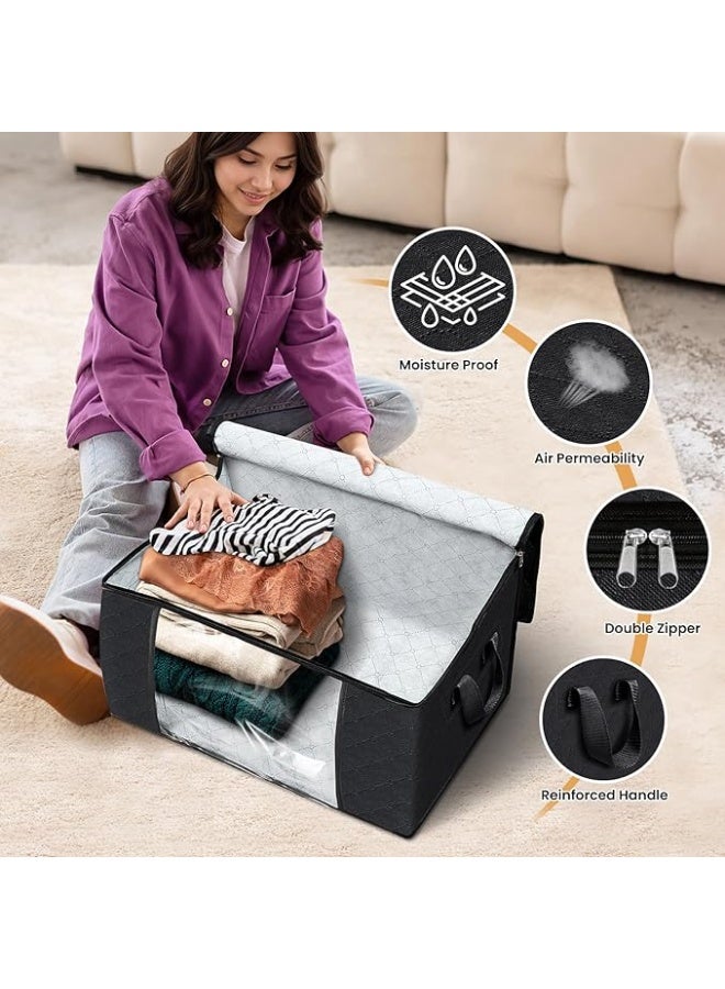 DUNISO 6 Pcs Large Storage Bags，Clothes Organizer with Visualization Window，Heavy-Duty Foldable Organizers with Handles and Zippers，Breathable and Moisture-proof，for Storing Duvet Covers, Blankets, Clothing, and Household Items,55*35*32cm,Black - Image 4