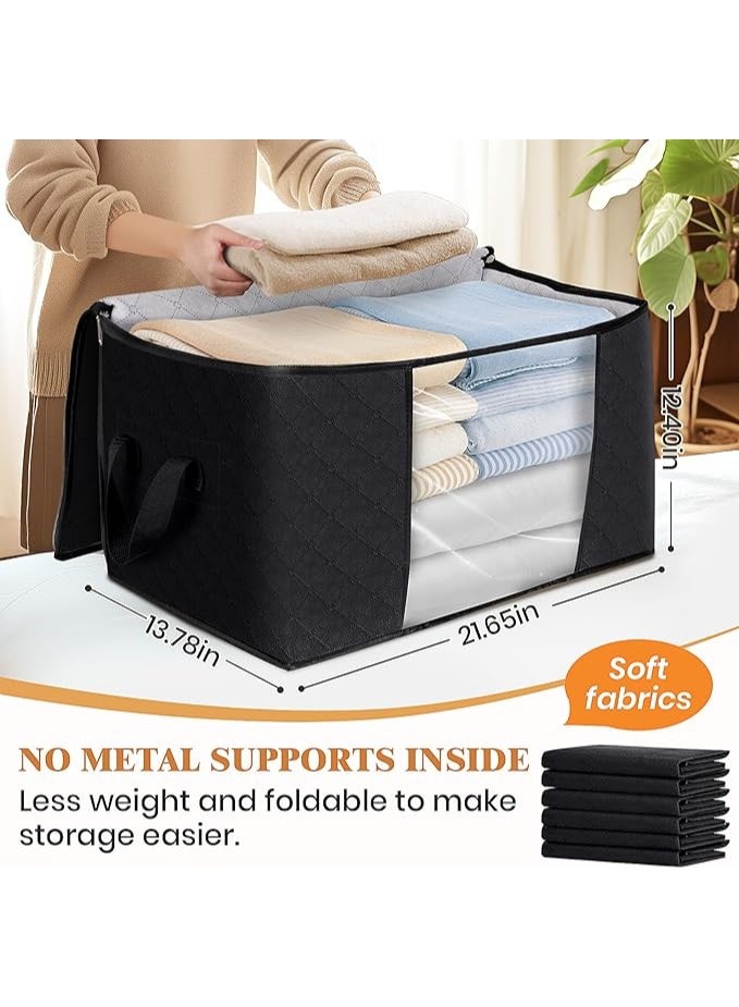 DUNISO 6 Pcs Large Storage Bags，Clothes Organizer with Visualization Window，Heavy-Duty Foldable Organizers with Handles and Zippers，Breathable and Moisture-proof，for Storing Duvet Covers, Blankets, Clothing, and Household Items,55*35*32cm,Black - Image 2