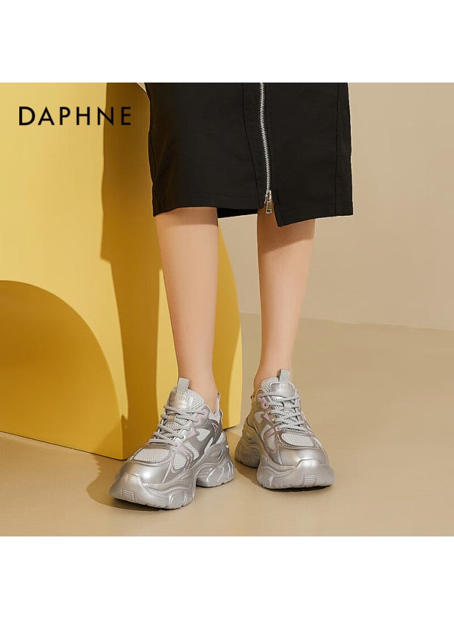 Daphne Dad Shoes Spring/summer Mesh Breathable Thick-soled Height-increasing Casual Sports Shoes Women's Trendy All-match Shoes Silver 39 - Image 4