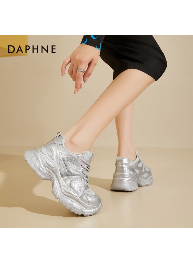 Daphne Dad Shoes Spring/summer Mesh Breathable Thick-soled Height-increasing Casual Sports Shoes Women's Trendy All-match Shoes Silver 39 - Image 5