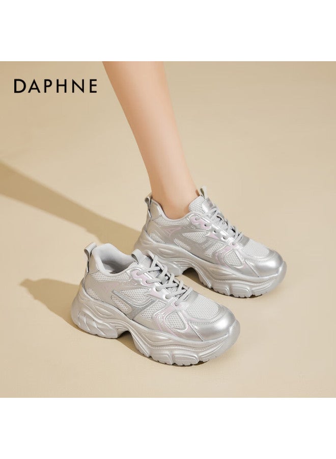 Daphne Dad Shoes Spring/summer Mesh Breathable Thick-soled Height-increasing Casual Sports Shoes Women's Trendy All-match Shoes Silver 39 - Image 2