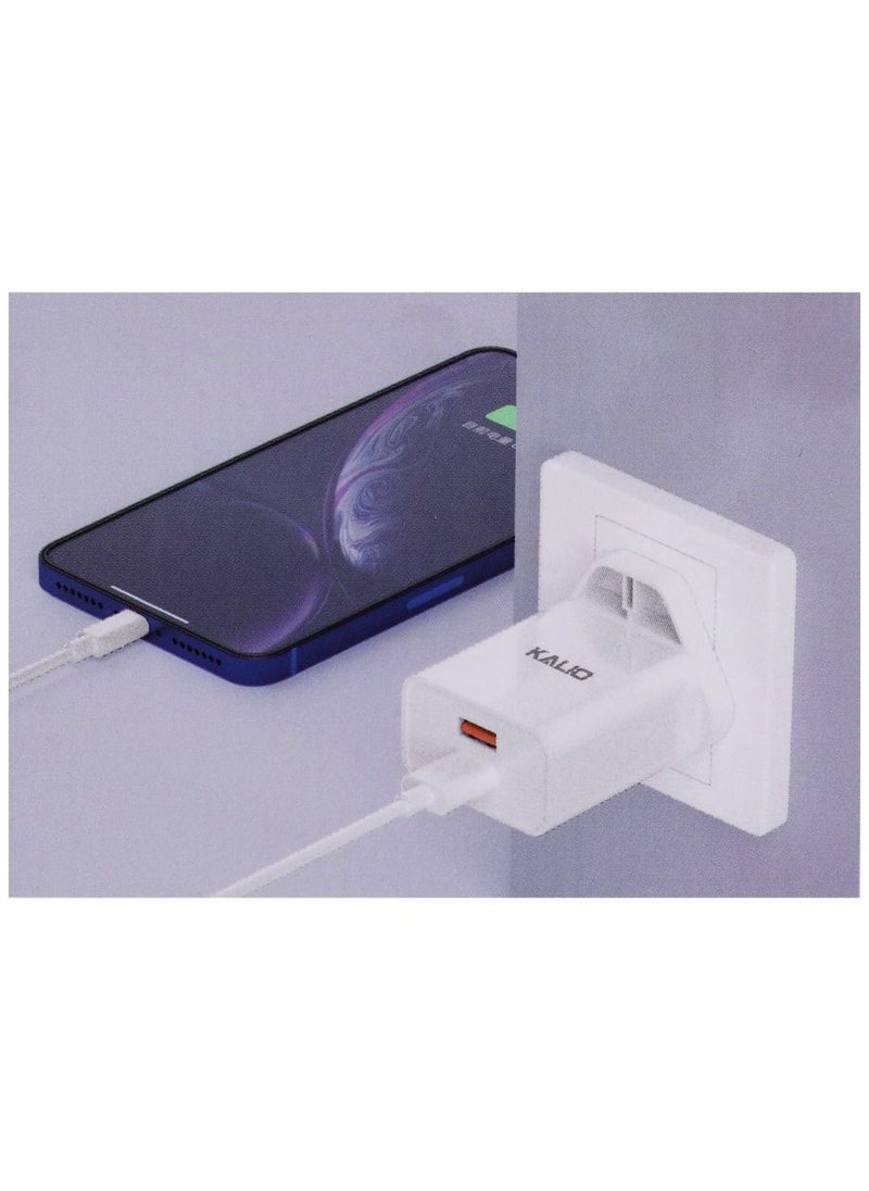 Kalio 2 Port USB Wall Charger Fast Charging UK Plug with 1 Meter Micro Usb Cable(White)