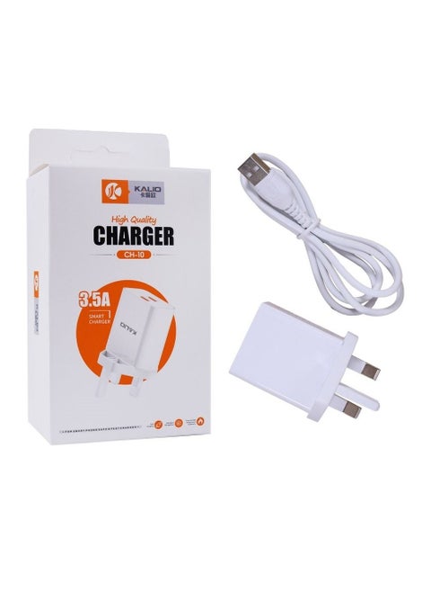 Kalio 2 Port USB Wall Charger Fast Charging UK Plug with 1 Meter Micro Usb Cable(White)