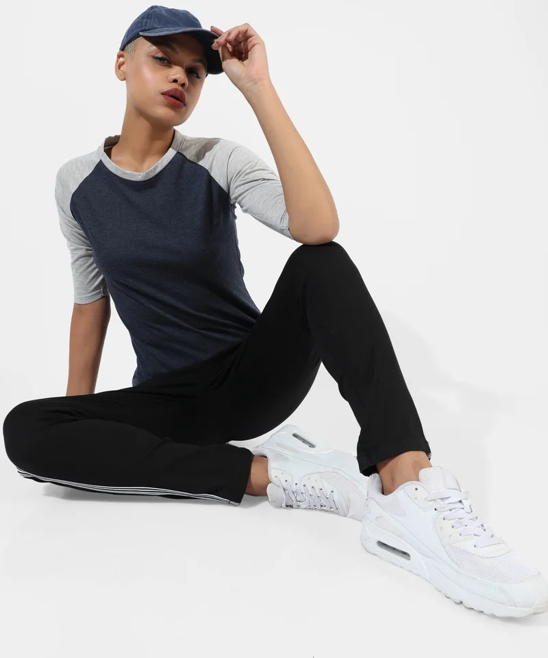 Campus Sutra Women's Navy Blue Colourblocked Regular Fit Top