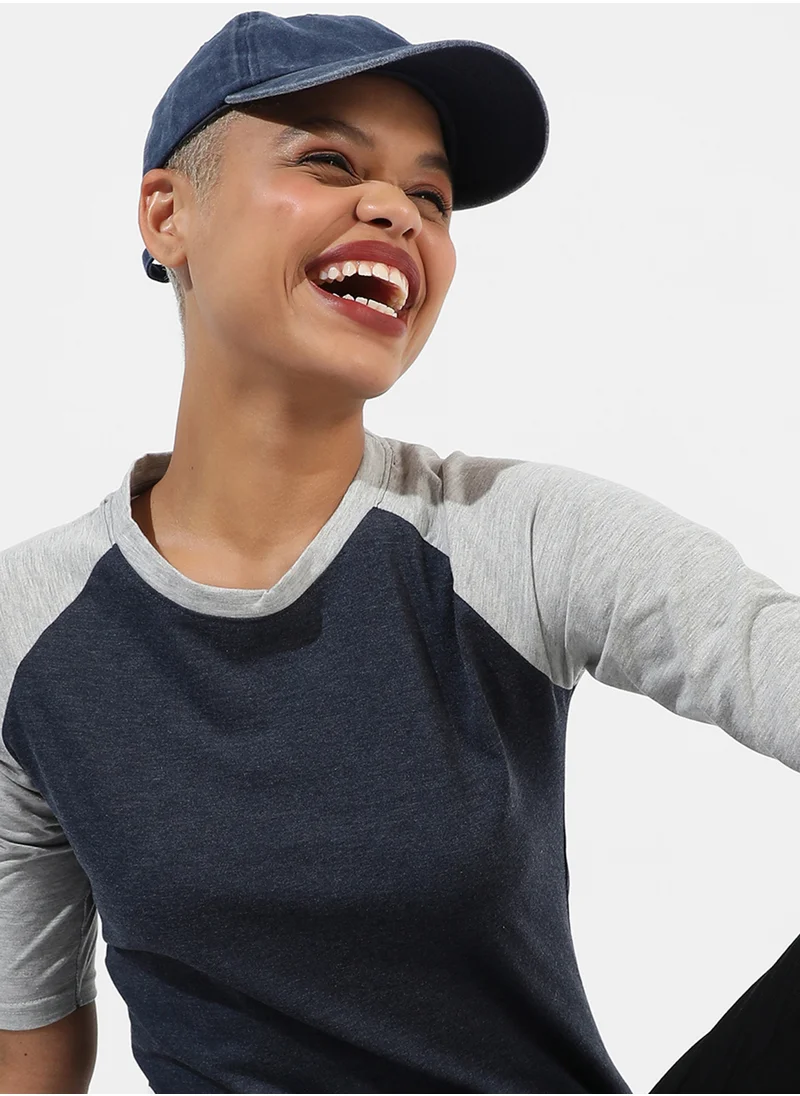 Campus Sutra Women's Navy Blue Colourblocked Regular Fit Top