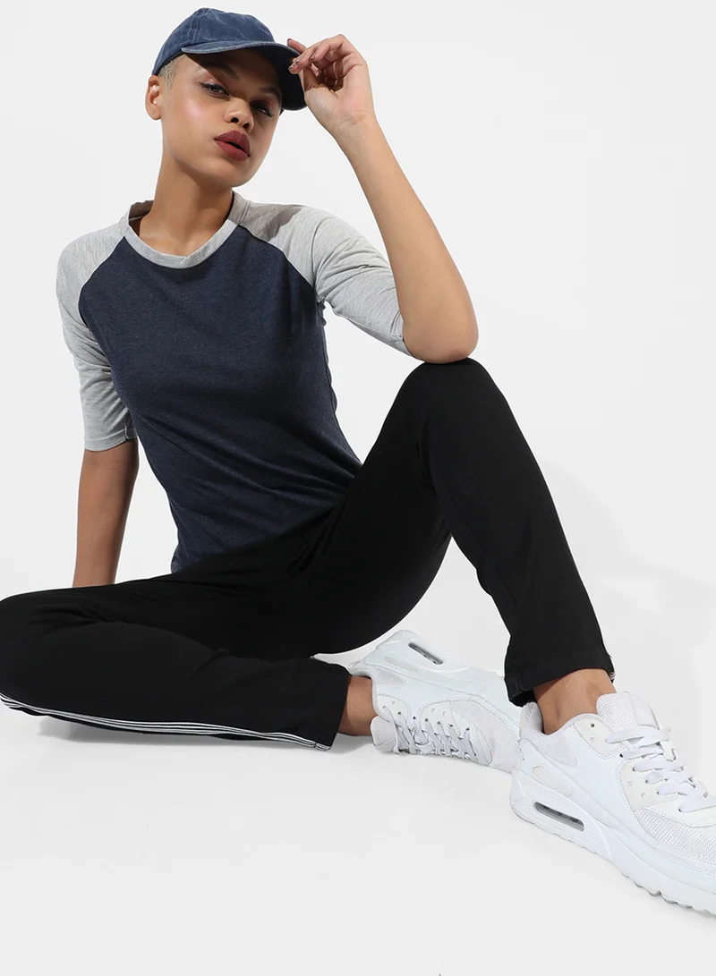 Campus Sutra Women's Navy Blue Colourblocked Regular Fit Top