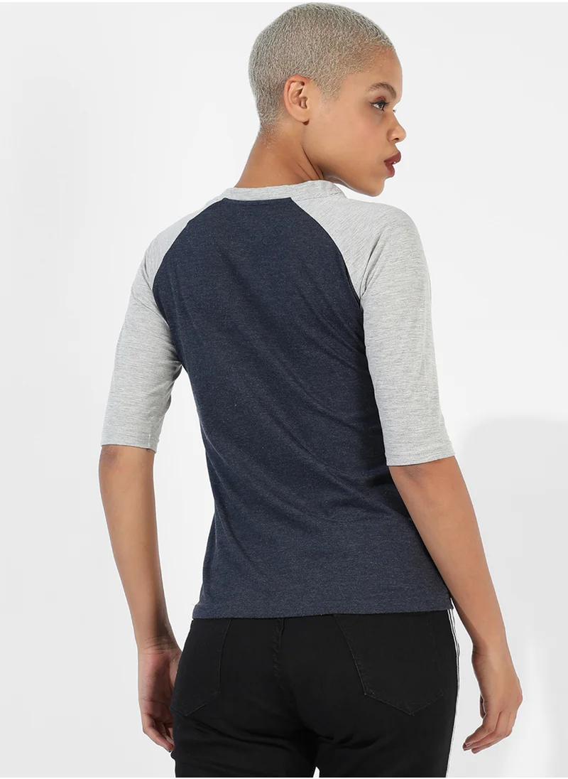 Campus Sutra Women's Navy Blue Colourblocked Regular Fit Top