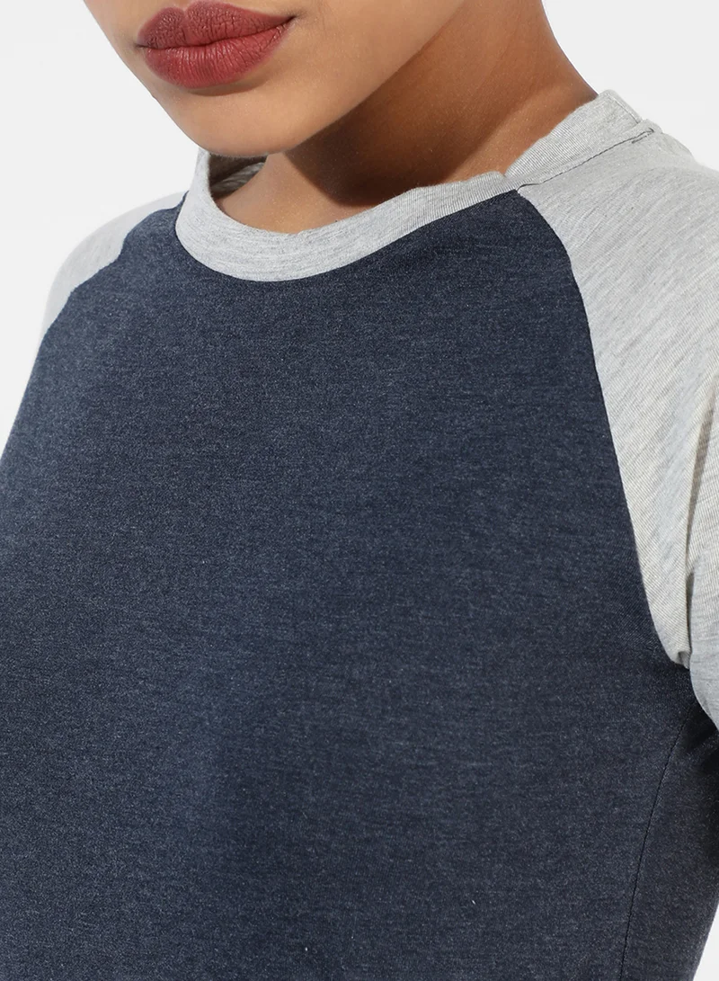 Campus Sutra Women's Navy Blue Colourblocked Regular Fit Top