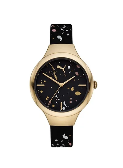 PUMA Contour Polyurethane Analog Wrist Watch for Women PU P1029-36mm-Black/Gold