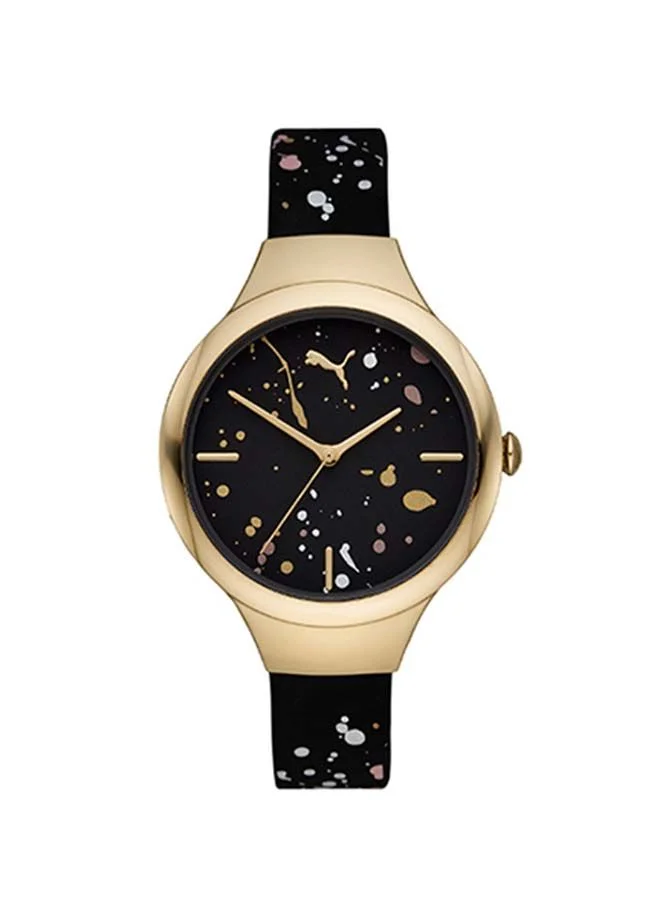 بوما Contour Polyurethane Analog Wrist Watch for Women PU P1029-36mm-Black/Gold