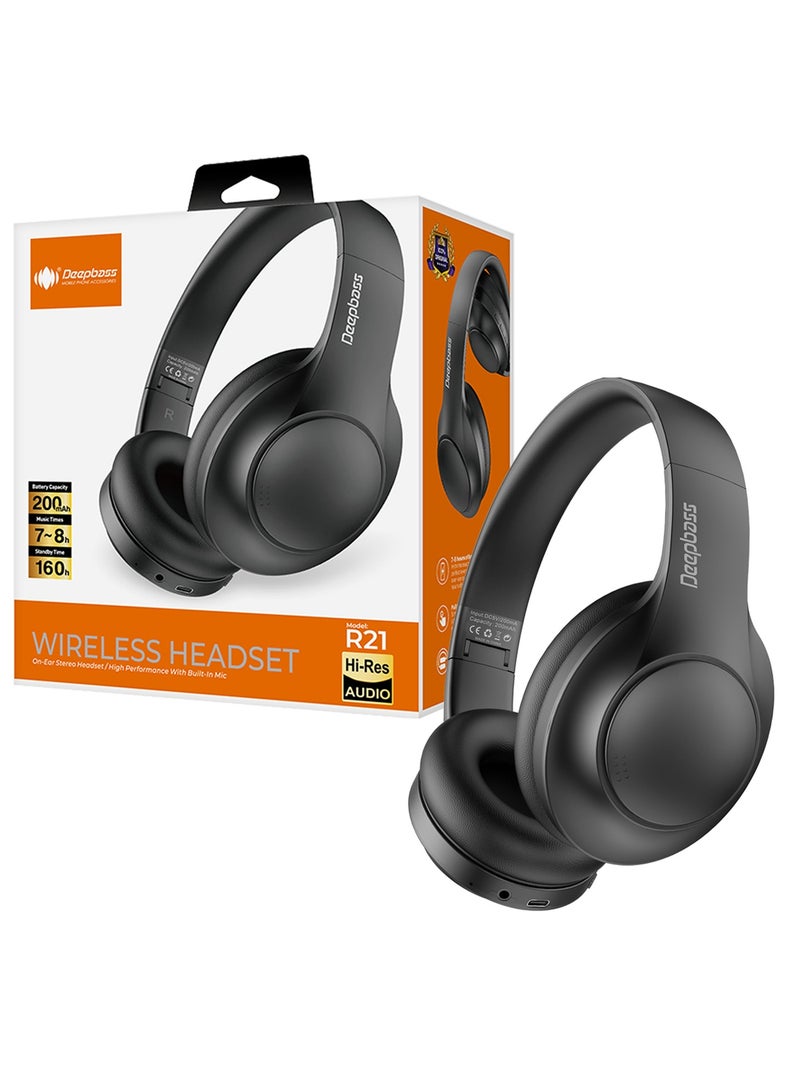 Deepbass سماعات رأس لاسلكية فوق الأذن R21 عالية الدقة مع 48 ساعة تشغيل و160 ساعة في وضع الاستعداد - أسود - Image 5