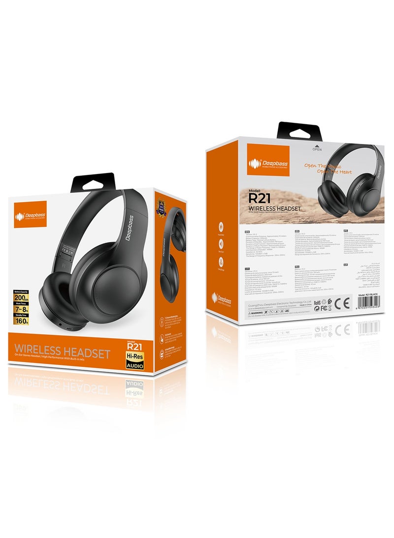 Deepbass سماعات رأس لاسلكية فوق الأذن R21 عالية الدقة مع 48 ساعة تشغيل و160 ساعة في وضع الاستعداد - أسود - Image 3
