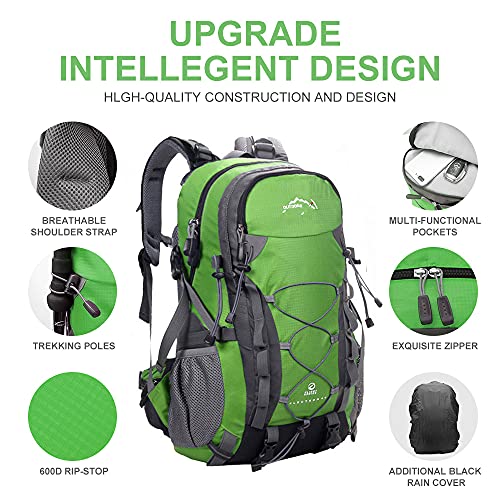 INOXTO lightweight Hiking Backpack 35L/40L Hiking Daypack with Waterproof Rain Cover Camping Backpack for Travel Camping Outdoor for Men and Women (40L Green) - Image 3