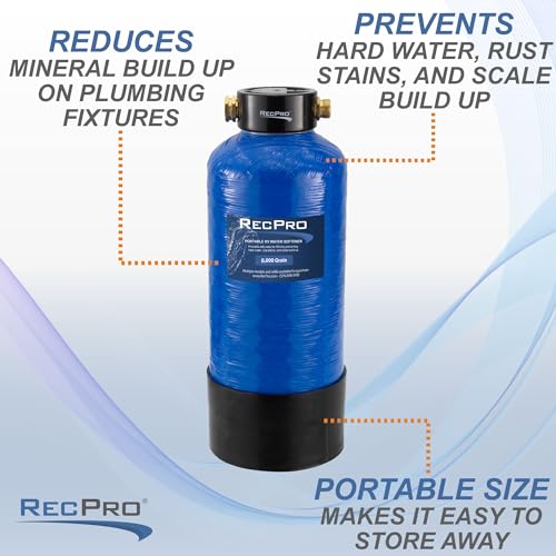 RecPro RV Water Softener Portable | Prevents Hard Water Buildup | Hose and TDS Water Test Strips Included | Cation Exchange Resin (8,000 Grain) - Image 2