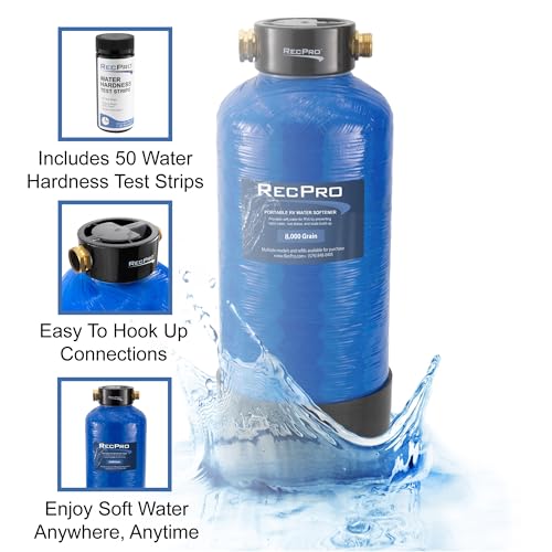 RecPro RV Water Softener Portable | Prevents Hard Water Buildup | Hose and TDS Water Test Strips Included | Cation Exchange Resin (8,000 Grain) - Image 4