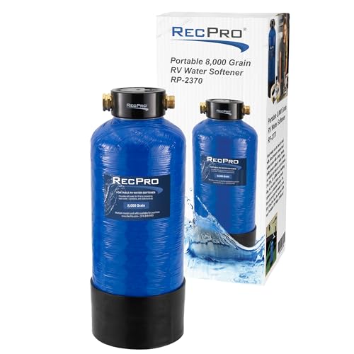 RecPro RV Water Softener Portable | Prevents Hard Water Buildup | Hose and TDS Water Test Strips Included | Cation Exchange Resin (8,000 Grain) - Image 1