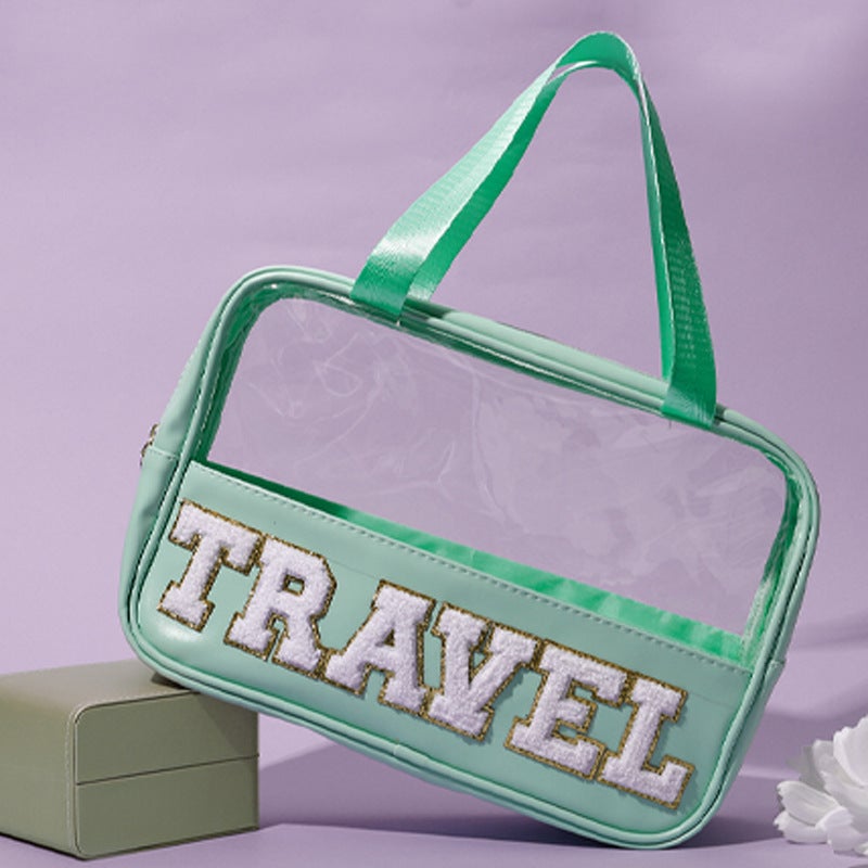 New Stitching Pu Transparent Portable Cosmetic Bag Large Capacity Wash Bag Portable Cosmetic Bag Travel Storage Bag - Image 4