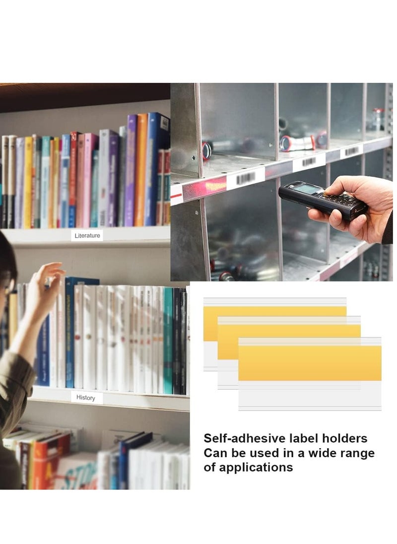 SYOSI Self Adhesive Ticket Holder,50 pcs 4x8 cm Price Tag Holders,Clear Self Adhesive Label Holders,for Shop Office Homewith White Card Inserts  - Image 2
