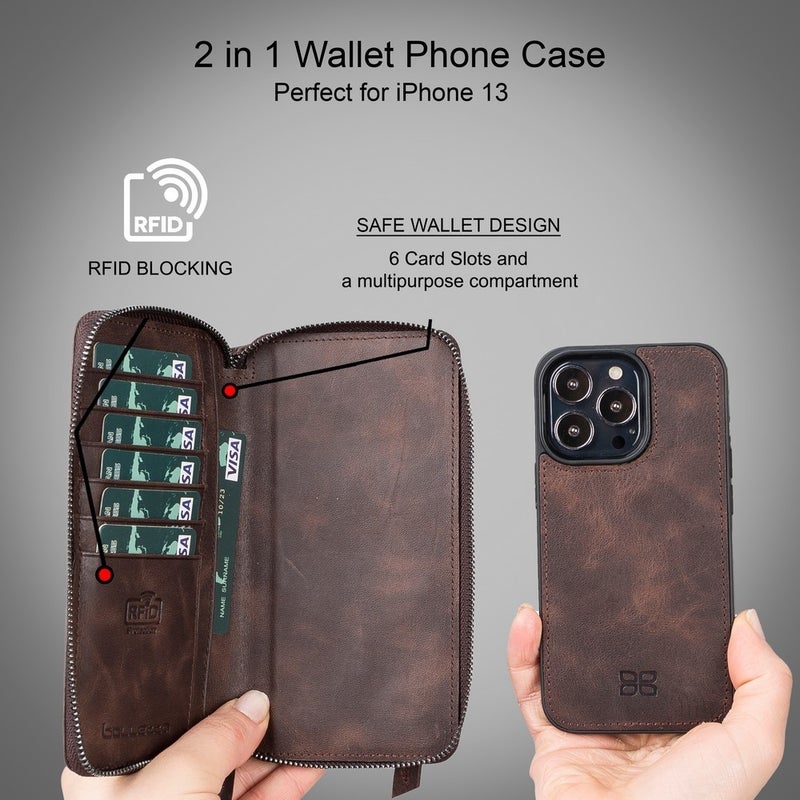 BOULETTA Apple iPhone 13 Pro Compatible Leather Zip Case Tn3  - Image 2