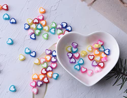Ruwado 150 Pcs Heart Shape Beads with 2 Holes Acrylic Colorful Love Mixed Flat Loose Pony Beads for DIY Jewelry Making Bracelet Necklace Crafting Key Chain Ring Earring (Heart) - Image 4