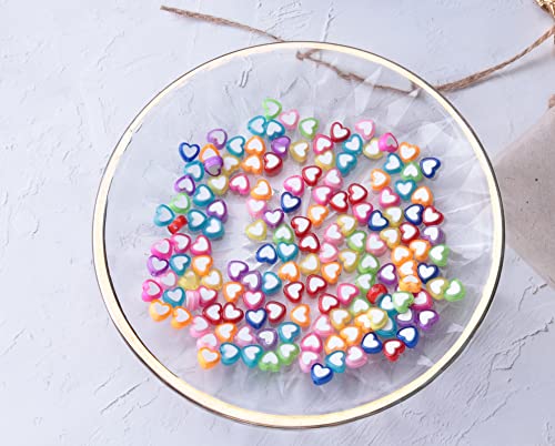 Ruwado 150 Pcs Heart Shape Beads with 2 Holes Acrylic Colorful Love Mixed Flat Loose Pony Beads for DIY Jewelry Making Bracelet Necklace Crafting Key Chain Ring Earring (Heart) - Image 5