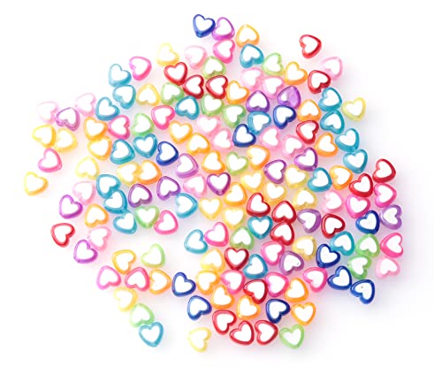 Ruwado 150 Pcs Heart Shape Beads with 2 Holes Acrylic Colorful Love Mixed Flat Loose Pony Beads for DIY Jewelry Making Bracelet Necklace Crafting Key Chain Ring Earring (Heart) - Image 1