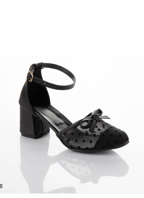 SN-401 Dotted Leather Heel Shoes - Black