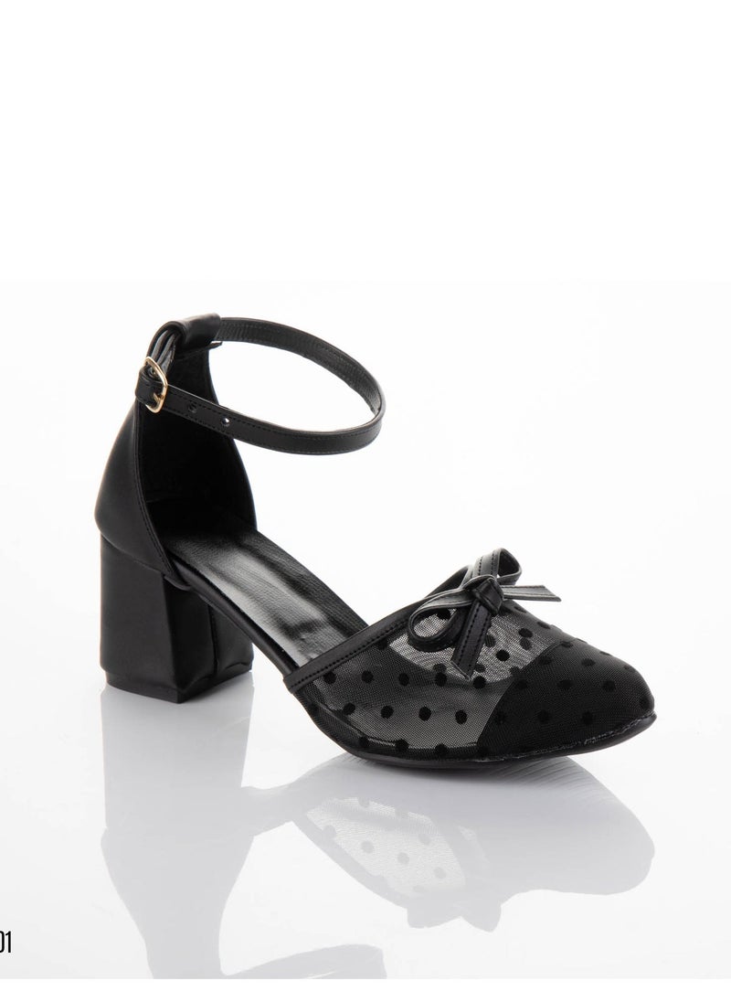 LIFESTYLISH SN-401 Dotted Leather Heel Shoes - Black  - Image 1