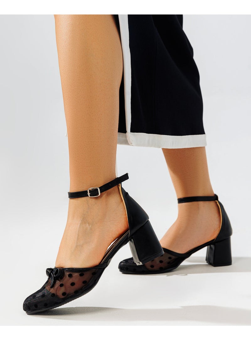 LIFESTYLISH SN-401 Dotted Leather Heel Shoes - Black  - Image 2