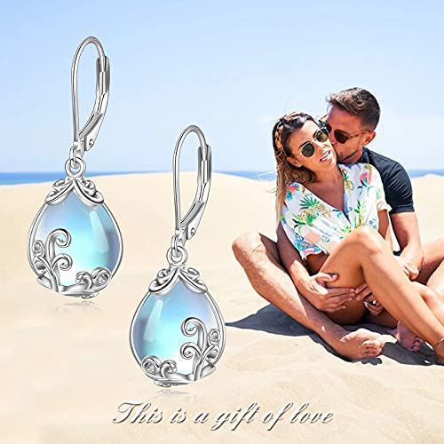 POPLYKE Moonstone Filigree Teardrop Drop Dangle Earrings Sterling Silver Leverback Earrings Moonstone Jewelry Gifts for Women - Image 3
