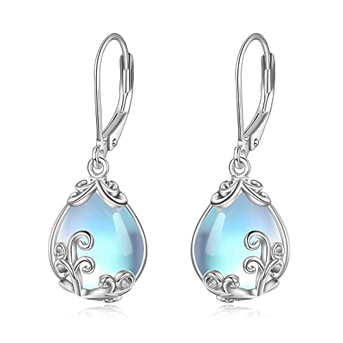 POPLYKE Moonstone Filigree Teardrop Drop Dangle Earrings Sterling Silver Leverback Earrings Moonstone Jewelry Gifts for Women - Image 1