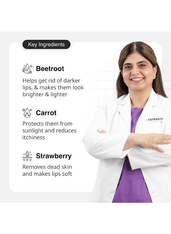 Cureskin بلسم شفاه ملون للنساء والرجال، يرطب ويحمي مع صبغة الشفاه من الشمندر والجزر والفراولة، بلسم تفتيح الشفاه للشفاه الداكنة، بلسم شفاه ملون للشفاه الداكنة لتفتيحها - Image 3