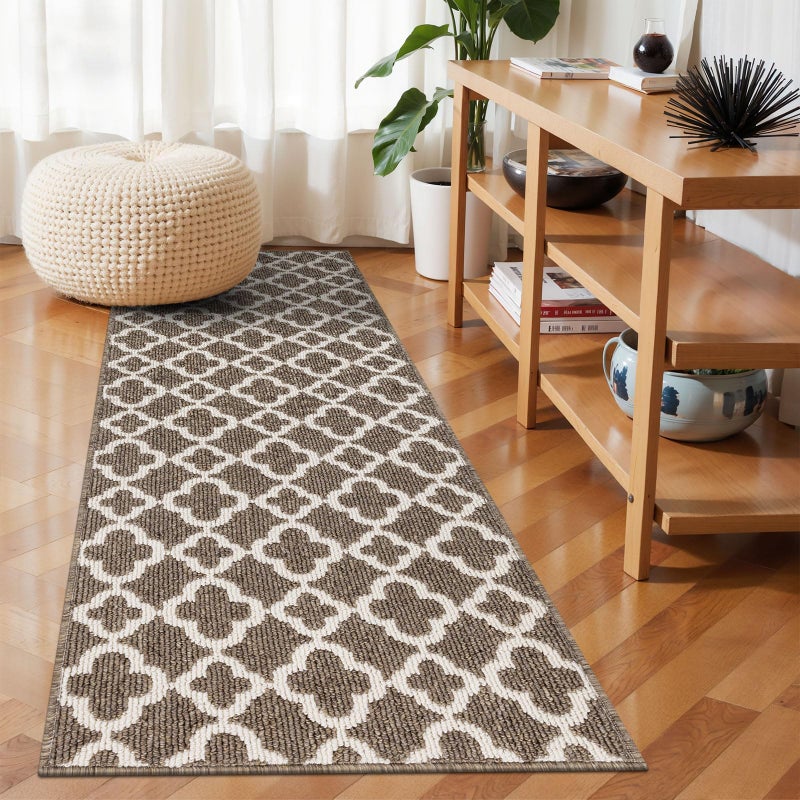 U'Artlines Runner Rug for Hallway 2Ã—6feet Non Slip Kitchen Floor Carpet Runners Brown Geometric Pattern Machine Washable Area Rug for Entryway Bathroom - Image 2