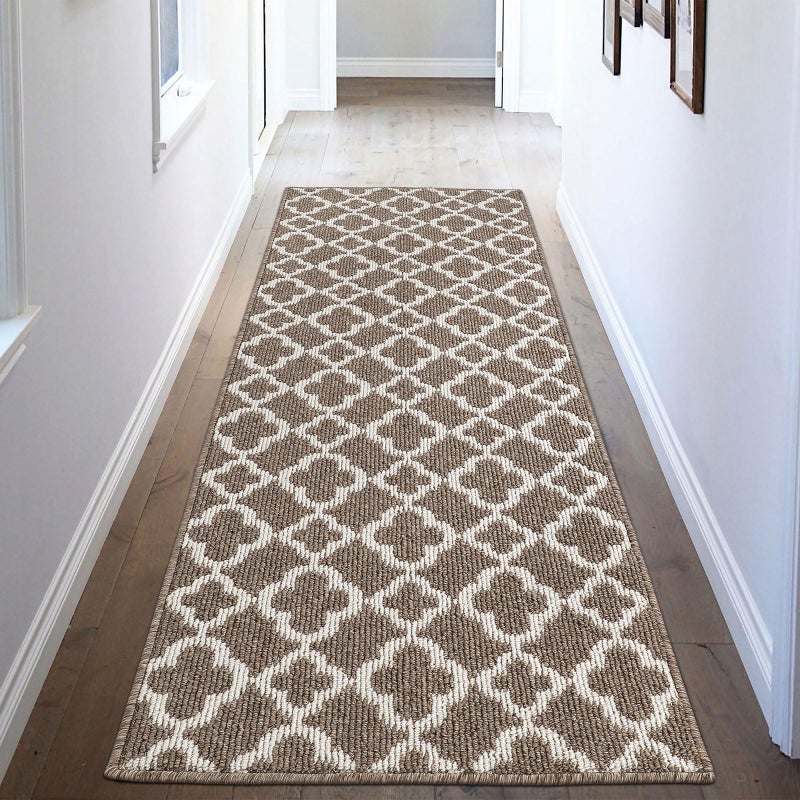 U'Artlines Runner Rug for Hallway 2Ã—6feet Non Slip Kitchen Floor Carpet Runners Brown Geometric Pattern Machine Washable Area Rug for Entryway Bathroom - Image 1