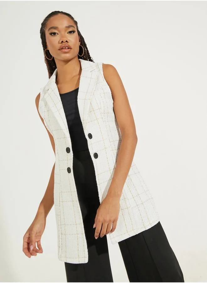 Styli Tweed Check Lapel Vest Jacket