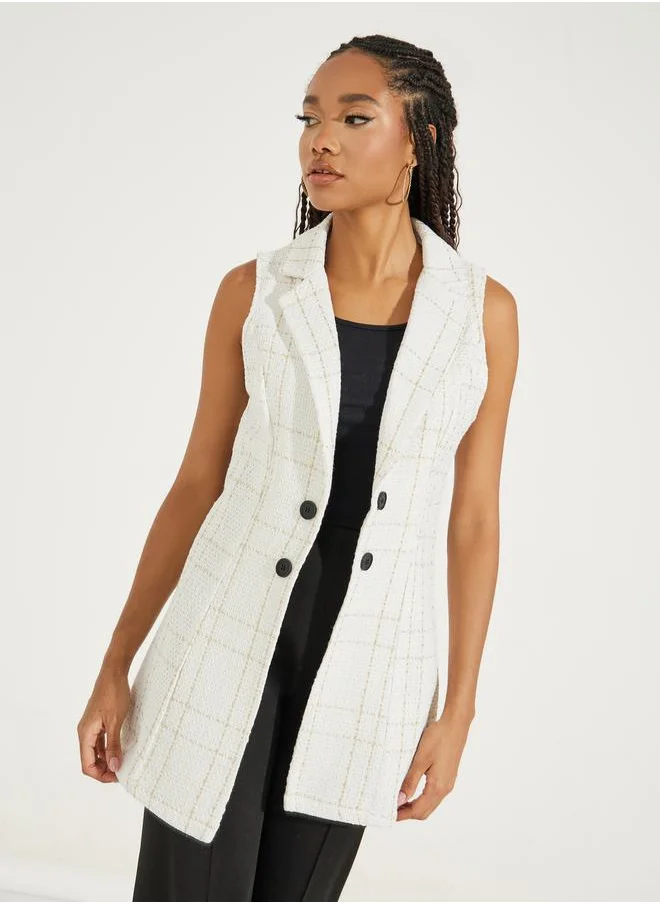 Styli Tweed Check Lapel Vest Jacket