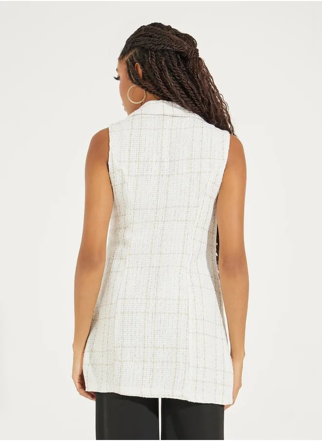Styli Tweed Check Lapel Vest Jacket