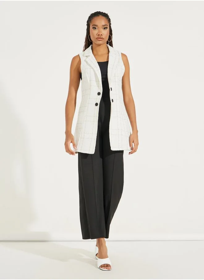 Styli Tweed Check Lapel Vest Jacket
