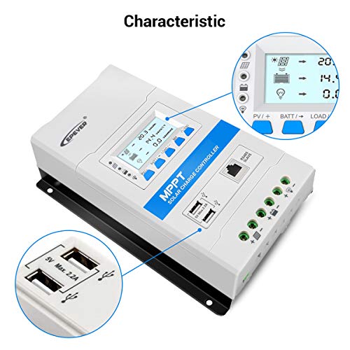 EPEVER 40A MPPT Solar Charge Controller 12V/24V Auto Solar Panel Charge Regulator with LED&LCD Display Double USB Port and MT50 Remote Meter Temperature Sensor RTS & PC Communication Cable RS485 - Image 5