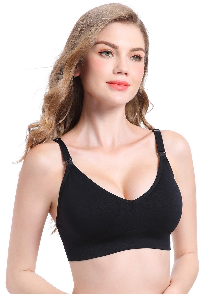 Suekaphin Nursing Bra 5pack Wireless V Neck Maternity Nursing Bra Bralette Low Cut Sleeping Breastfeeding with Extenders,Large,Black/Nude/Pink/Gray/PurpleBean - Image 3