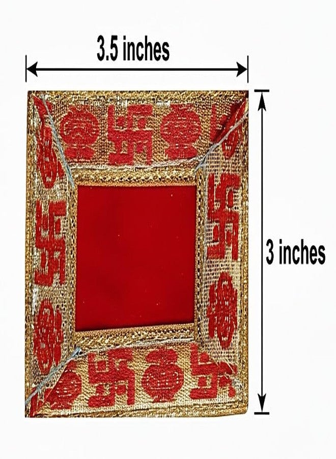 BERRYCRAVE MINIATURE Very SMALL Red Velvet Cloth Premium Designer Pooja Chowki Aasan 6 PCS. for God Idols Puja Asan Mat (SATIYA-KALASH DESIGN) 3.5X3 INCHES - (COLOURFUL-MINIATURE-6) - Image 3
